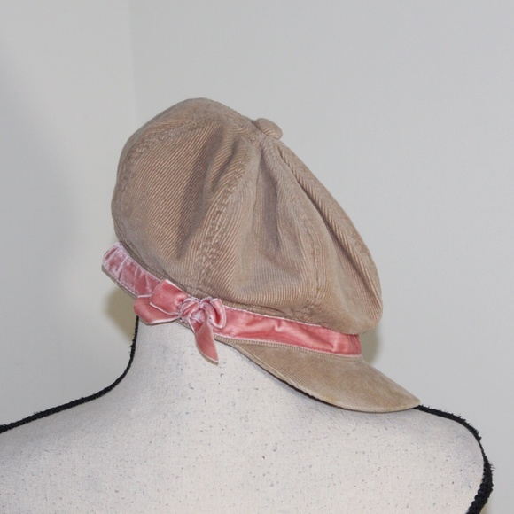 OshKosh B'gosh, Tan Corduroy Newsboy Cap with Pink Band hat - Picture 1 of 9